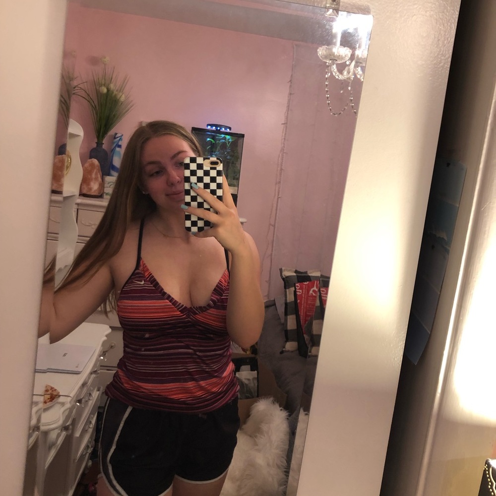 Pink and purple striped NIKE tankini